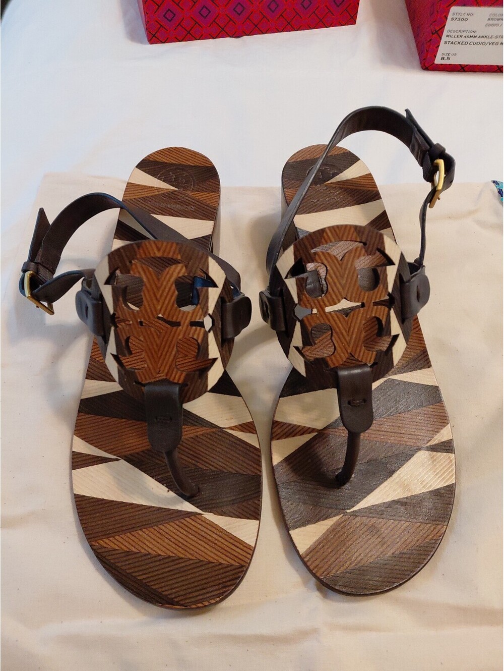 Tory Burch Miller Stacked Heel Sandals size 8.5 EUC Multicolor #403